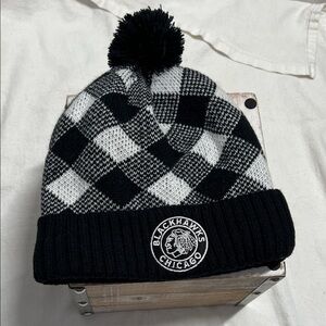 Chicago Black Hawks Checkered Knit Beanie - Black and White